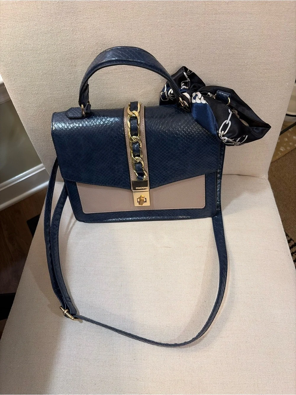 Aldo Navy and Taupe Top-Handle Crossbody Bag